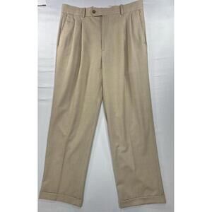 Barry Bricken 100% Wool Pleated Dress Pants Brown Mens 34/30